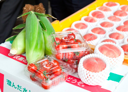 ニュース"福島産農産物"を応援する直売会を開催 谷垣総裁「あまくてとても美味しい」