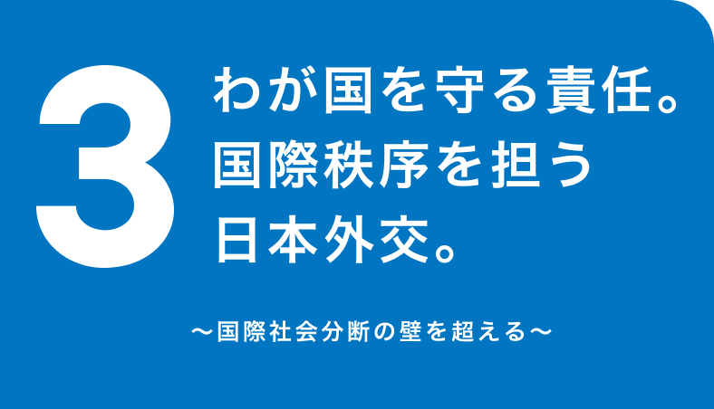 3. わが国を守る責任。国際秩序を担う日本外交。〜国際社会分断の壁を超える〜