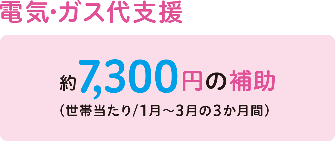 電気・ガス代支援 約7,300円の補助（世帯当たり/1月～3月の3か月間）