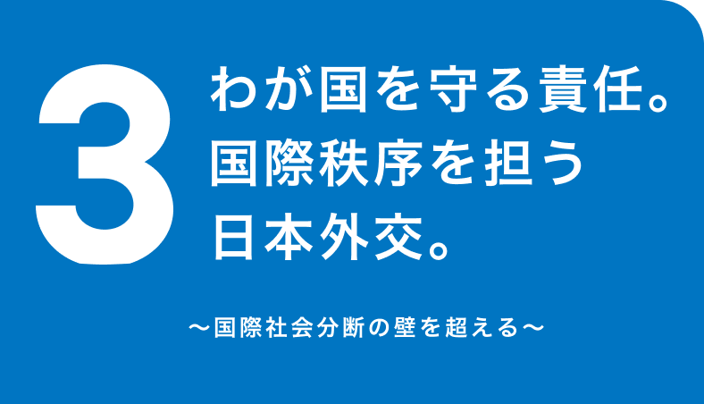 3. わが国を守る責任。国際秩序を担う日本外交。〜国際社会分断の壁を超える〜