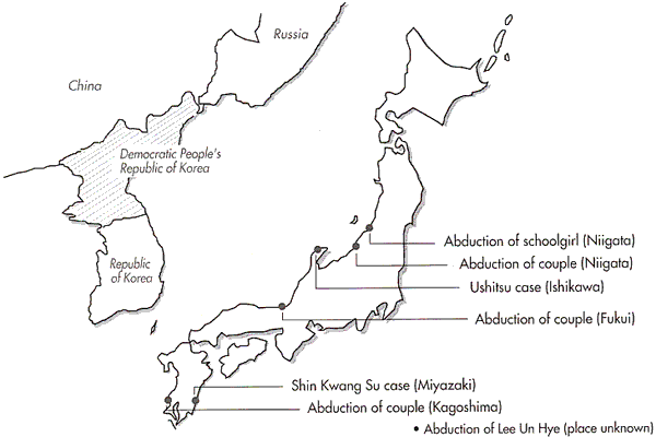 Location of abductions of Japanese