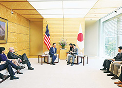 Participants in the US-Japan Legislative Exchange Program pay a courtesy call on Prime Minister Abe