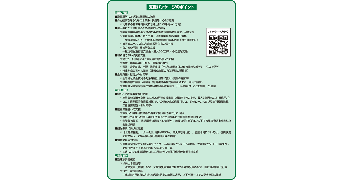能登地震「被災者の生活と生業支援のためのパッケージ」決定