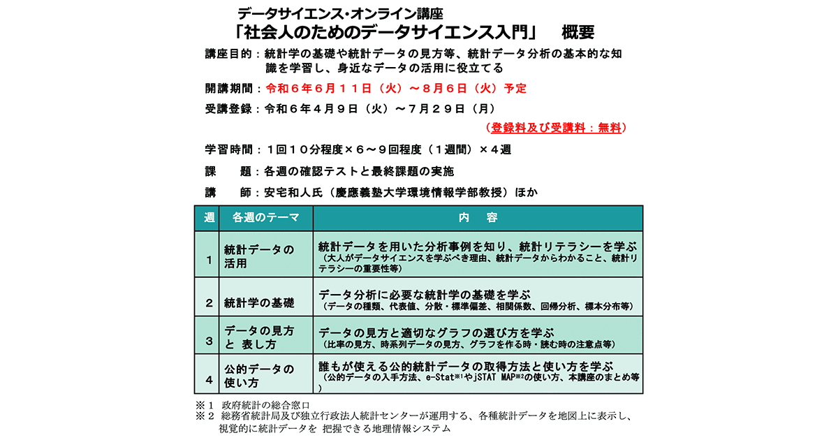 データサイエンス・オンライン講座「社会人のためのデータサイエンス入門」概要