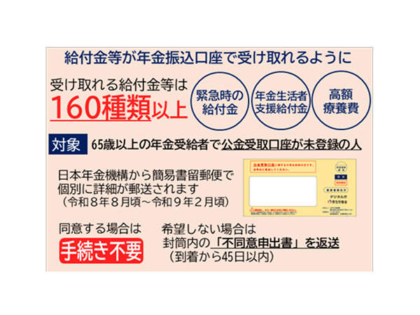 公金受取口座 手続き不要でより簡単に給付金等を年金振込口座で受け取れます