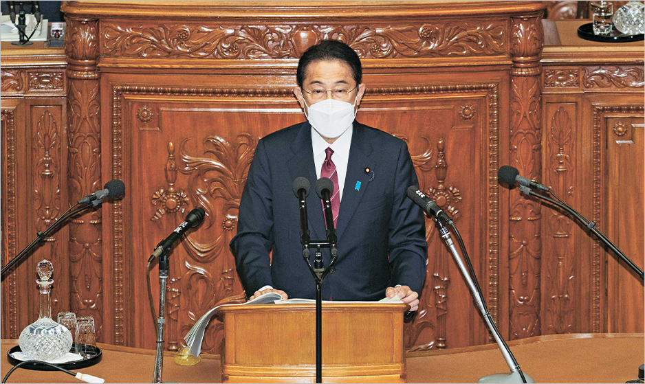 「新型コロナを克服し、新しい時代を切り拓く」と決意表明する岸田文雄総理(衆院本会議)