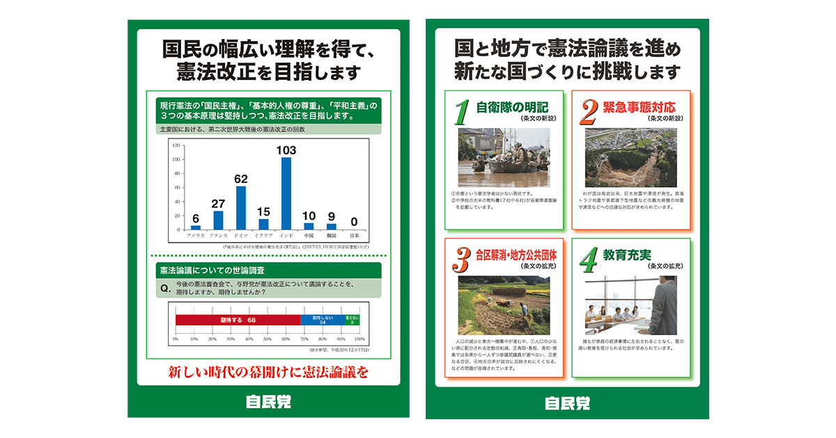 憲法改正推進本部 憲法改正の必要性訴えるビラを作成