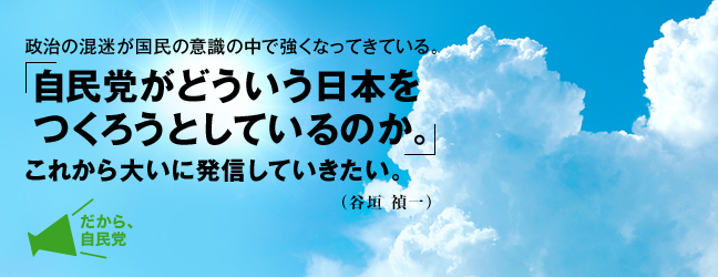 政治の混迷が国民の意識の中で強くなってきている。「自民党がどういう日本をつくろうとしているのか。」これから大いに発信していきたい。(谷垣禎一)