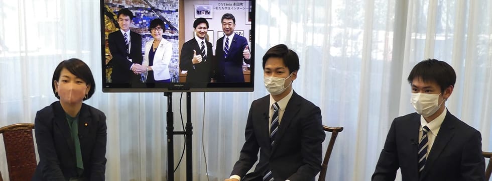 青年局のCafeSta番組「DIVE into 永田町～私たち学生インターン～」に稲田朋美事務所の瀧さん、中村裕之事務所の河野さんが出演