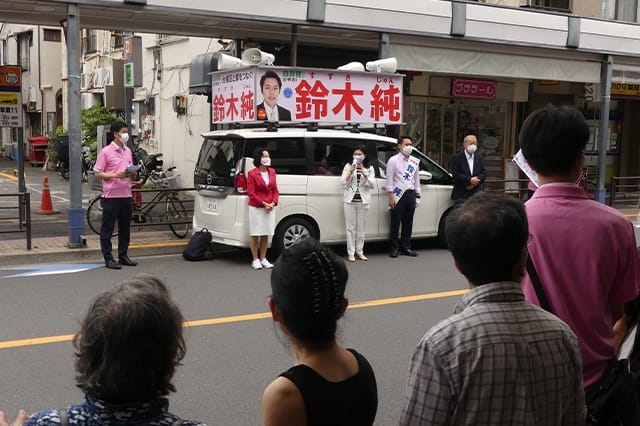 牧島青年局長が都議選台東区・鈴木純候補、品川区・沢田ひろかず候補の応援に