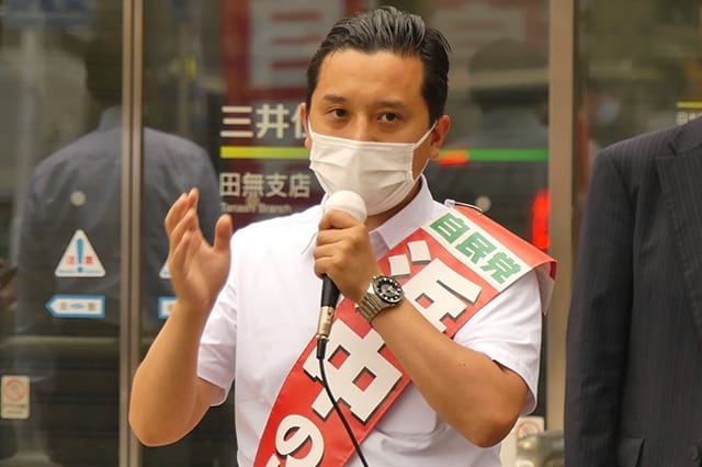 牧島青年局長が都議選北多摩第二・本橋たくみ候補、西東京市・浜中のりかた候補の応援に